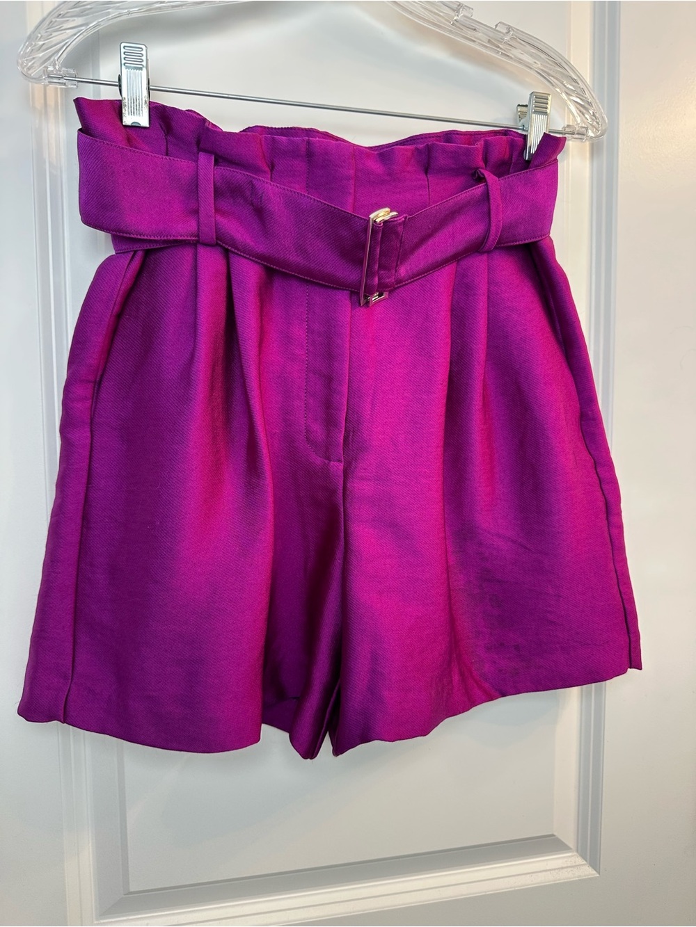 Vince Camuto High-Waist Paperbag Shorts with Belt - Magenta